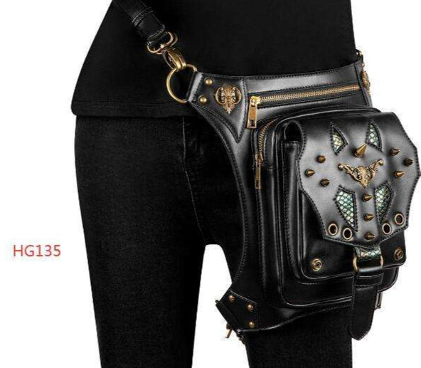 Damska torebka na talię w stylu steampunk gotyckim Dark Soul – motocyklowa nerka na ramię 
