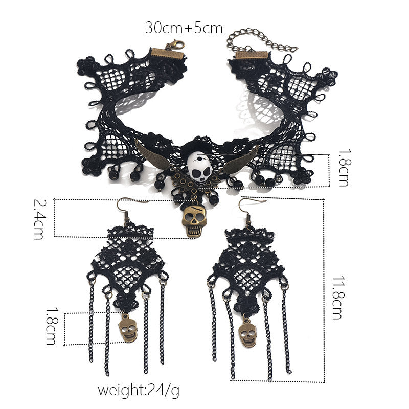 Zestaw biżuterii w stylu retro Dark Soul Gothic Skull – damski, ze stopu metali, na Halloween 