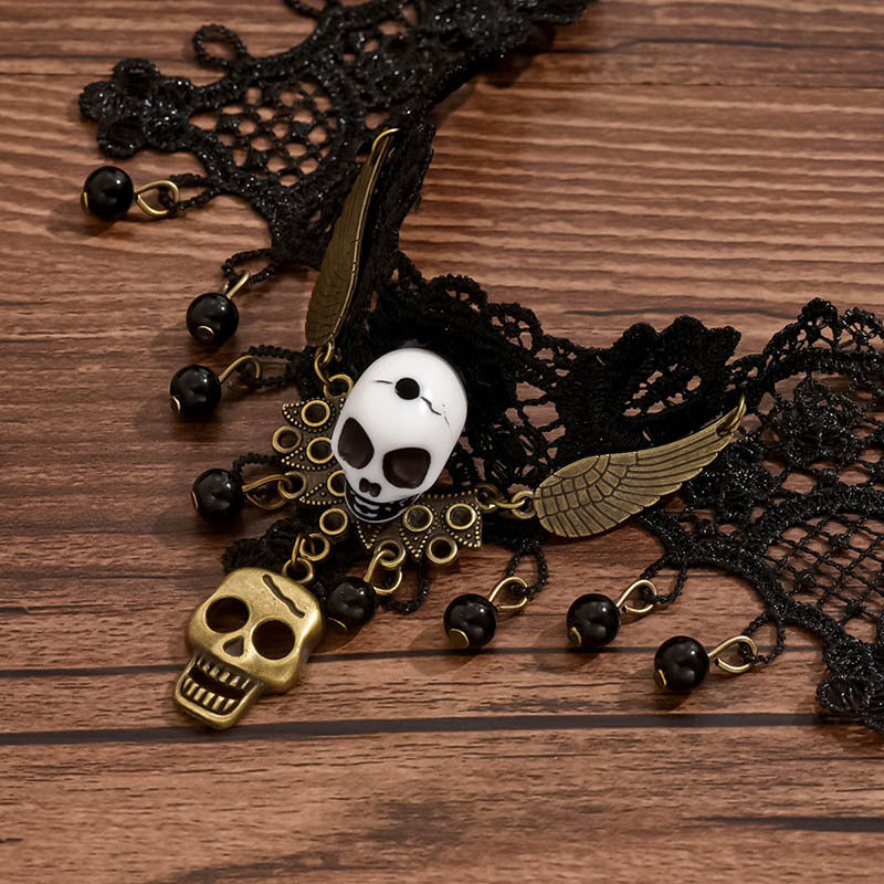 Zestaw biżuterii w stylu retro Dark Soul Gothic Skull – damski, ze stopu metali, na Halloween 